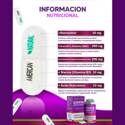RESVERATROL - ENERGIA, JUVENTUD CELULAR NAD + NAC