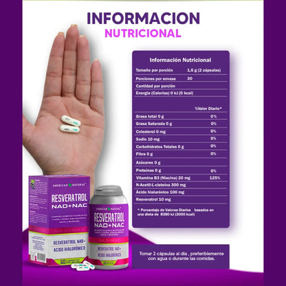 RESVERATROL - ENERGIA, JUVENTUD CELULAR NAD + NAC